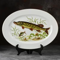 Винтажный французский сервиз для рыбных блюд Лимож Limoges JB de Saint Eloi Блюдо и двенадцать тарелок