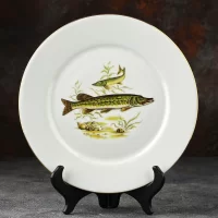 Винтажный французский сервиз для рыбных блюд Лимож Limoges JB de Saint Eloi Блюдо и двенадцать тарелок