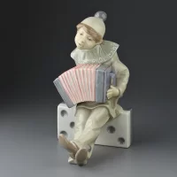 Винтажная фарфоровая статуэтка Испания Lladro 1179 Пьеро с гармошкой Домино Клоун