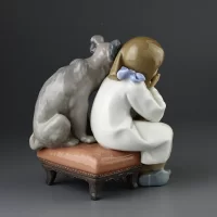 Винтажная фарфоровая статуэтка Девочка и собака Lladro 5706 We Can't Play