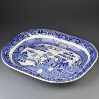 Английское антикварное блюдо Шинуазри Iron Stone China Blue Willow Голубая ива