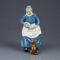 Винтажная фарфоровая статуэтка Бабушка с кувшином Кошка Англия Royal Doulton HN2249 Favourite