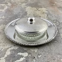 Винтажная икорница с серебряным покрытием и стеклянной ёмкостью Morton-Parker