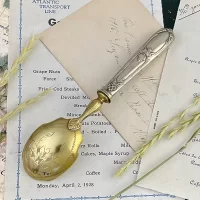 Антикварная сервировочная ложка с серебряной рукоятью Франция