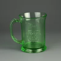 Антикварная английская коронационная кружка из зелёного стекла 1937 King Georg VI Queen Elizabeth Coronation Mug