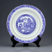 Винтажное фарфоровое чайное трио в стиле шинуазри Голубая ива Англия Delphine Pottery Blue Willow