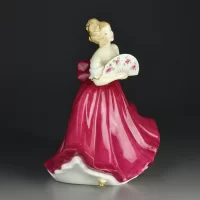 Винтажная фарфоровая статуэтка Дама в розовом платье с веером Англия Royal Doulton 3741 Elaine