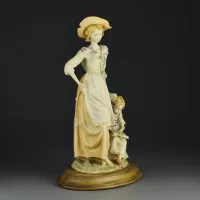 Винтажная статуэтка Мама и дочь с книгой Италия Capodimonte