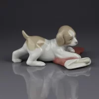 Винтажная фарфоровая статуэтка Рождество Щенок Собака Испания Lladro NAO 7427 Puppy’s Christmas