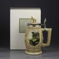 Винтажная керамическая кружка с крышкой Волк Ceramarte Avon Wolves Tribute North American Wolf Stein