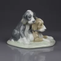 Винтажная фарфоровая статуэтка Испания Собаки Щенки Lladro NAO 1046 Two Pups
