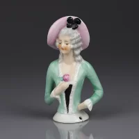 Винтажная фарфоровая куколка Германия Дама в шляпе с чёрным бантом Half Doll
