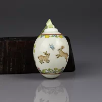 Винтажное пасхальное фарфоровое яйцо Кролики с пасхальной корзиной Зайцы Hutschenreuther Osterei Ostern 1997
