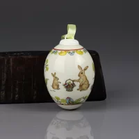 Винтажное пасхальное фарфоровое яйцо Кролики с пасхальной корзиной Зайцы Hutschenreuther Osterei Ostern 1997