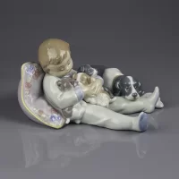 Винтажная фарфоровая статуэтка Мальчик с щенками и собакой Lladro 1535 Sweet Dreams