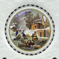 Коллекционная винтажная тарелка Катание на коньках Англия Coalport Dangerous Skating 1977