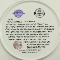 Тарелка винтажная декоративная фарфоровая Рождество Санта-Клаус Knowles Christmas 1989 Norman Rockwell Jolly Old St Nick