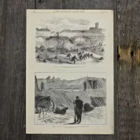 Антикварная иллюстрация The Illustrated London News Bursting of prussian shells within the porte D'Auteuil, Paris. Sketch by Balloon Post