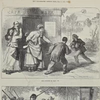 Антикварная иллюстрация The Illustrated London News Bursting of prussian shells within the porte D'Auteuil, Paris. Sketch by Balloon Post