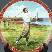 Винтажная декоративная фарфоровая тарелка Гольфист Морское побережье Royal Worcester Golfing Collection The Links