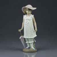 Винтажная фарфоровая статуэтка Девочка с зонтиком в шляпке Lladro NAO 1126 April Showers