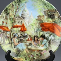 Винтажная декоративная тарелка Париж Тертр Сакре-Кёр D'Arceau-Limoges La Place du Tertre et le Sacré Coeur Avril a Paris