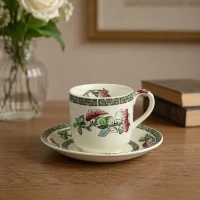 Винтажная английская кофейная пара с растительным декором Johnson Bros Hanley Indian Tree