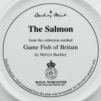 Винтажная декоративная фарфоровая тарелка Лосось Рыбалка Англия Royal Worcester Danbury Mint Salmon Game Fish of Britain