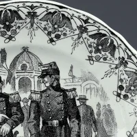 Антикварная французская тарелка Юмористическая сцена с военными Париж Digoin & Sarreguemines