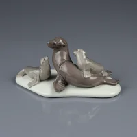 Винтажная фарфоровая статуэтка Семья тюленей Морские котики Lladro Mini Seal Family