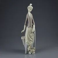 Винтажная фарфоровая статуэтка Дама с зонтиком и собачкой Испания Lladro 4761 Dama del Bulevar