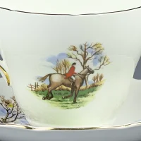 Винтажная фарфоровая чайная пара Конная охота с гончими Англия Regency China