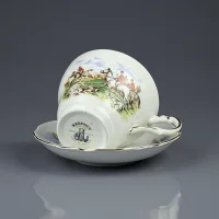 Винтажная фарфоровая чайная пара Конная охота с гончими Англия Regency China