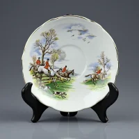 Винтажная фарфоровая чайная пара Конная охота с гончими Англия Regency China