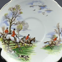 Винтажная фарфоровая чайная пара Конная охота с гончими Англия Regency China