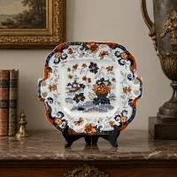 Антикварное английское блюдо XIX века с цветочным мотивом в восточном стиле Minton Amherst Japan