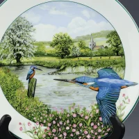 Винтажная фарфоровая тарелка Зимородки у реки Англия Royal Doulton Riverside Kingfisher Birds of the British Countryside