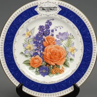 Тарелка винтажная фарфоровая декоративная Цветы Розы Букет Англия Royal Worcester Chelsea Flower Show Plate Chelsea Anniversary 1988