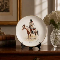 Винтажная фарфоровая декоративная тарелка Индеец на лошади США Gorham A Breed Frederic Remington