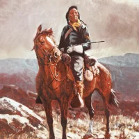 Винтажная фарфоровая декоративная тарелка Индеец на лошади США Fairmont Fine China Indian Scout Olaf Wieghorst