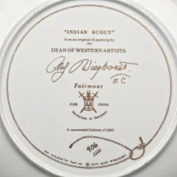 Винтажная фарфоровая декоративная тарелка Индеец на лошади США Fairmont Fine China Indian Scout Olaf Wieghorst