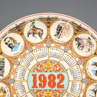 Тарелка винтажная декоративная Дикий Запад Календарь Англия Wedgwood Wild West Calendar Plate Twelfth Series 1982