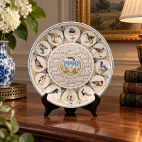 Тарелка винтажная декоративная Птицы Британии Календарь Англия Wedgwood Waders Calendar Plate 1990