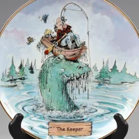 Тарелка винтажная фарфоровая декоративная Рыбалка Юмор Danbury Mint The Keeper Art of Fishing