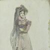 Антикварная английская иллюстрация в рамке под стеклом Walking Dress Прогулочное платье 1824 год