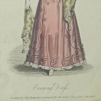 Антикварная английская иллюстрация в рамке под стеклом Evening Dress Вечернее платье 1824 года