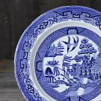 Винтажная английская тарелка Старая голубая ива Шинуазри Old Blue Willow 26 см