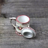 Винтажная керамическая миниатюрная кружка с крышкой