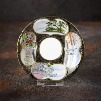 Антикварная кофейная пара с японским сюжетом Porcelaine Fine