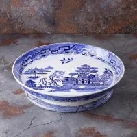 Антикварное английское блюдо на ножке Blue Willow Голубая ива